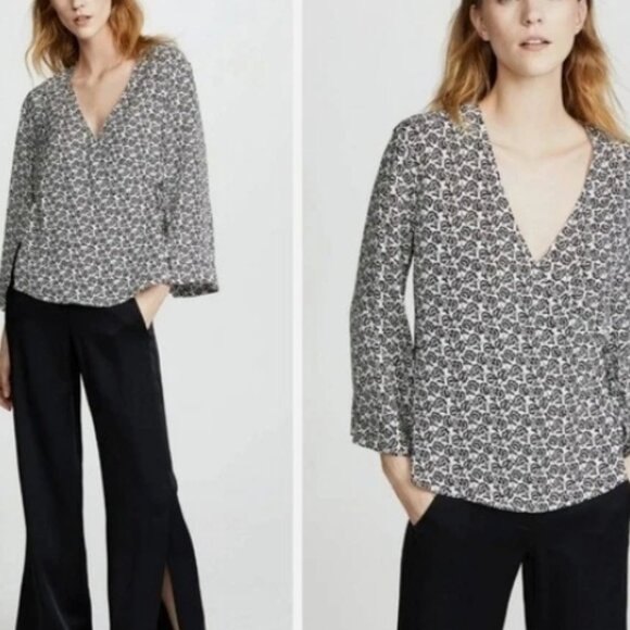 A.L.C. Ray Silk Wrap Blouse – Black & White Boho Floral – Size 4 – NWT - Picture 6 of 9